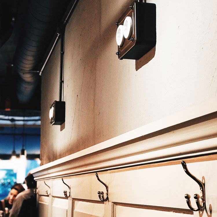 Double Porcelain Outlets in Metal Box - White Porcelain/Aged Metal image