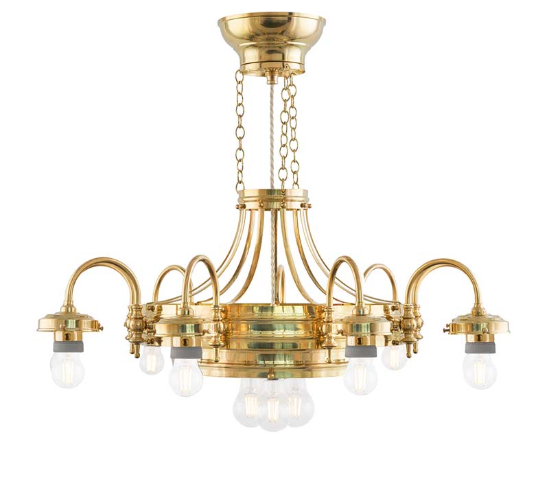 Nine-Arm Ring Chandelier - Brass