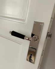Door Handle - Long Plate with Wooden Grip - Nickel thumbnail image