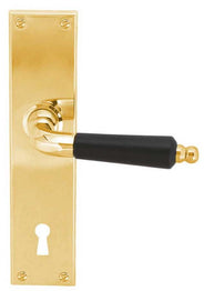 Door Handle - Long Plate with Wooden Grip - Brass thumbnail image
