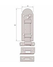 Slide latch - Aug. Stenman 612 with tin plate, steel 105 mm thumbnail image