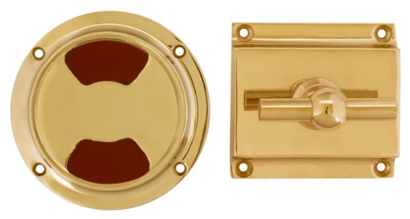 WC lock round for modern door - Toilet latch brass