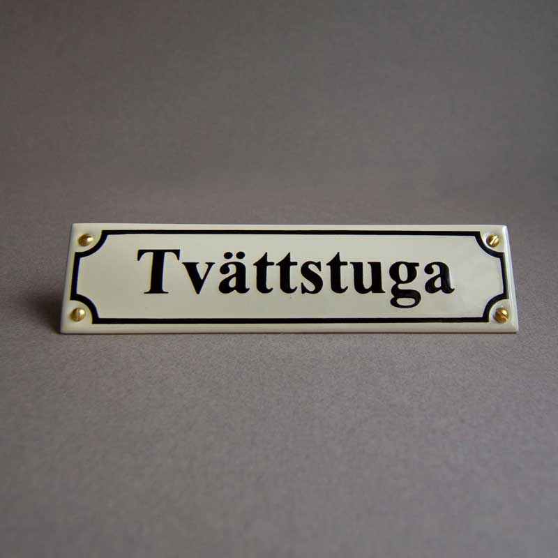 Emaljeskilt - Tvättstuga (Vaskerum) hvid/sort image