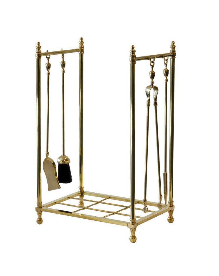 Log Rack with Fireplace Tools - Brass
