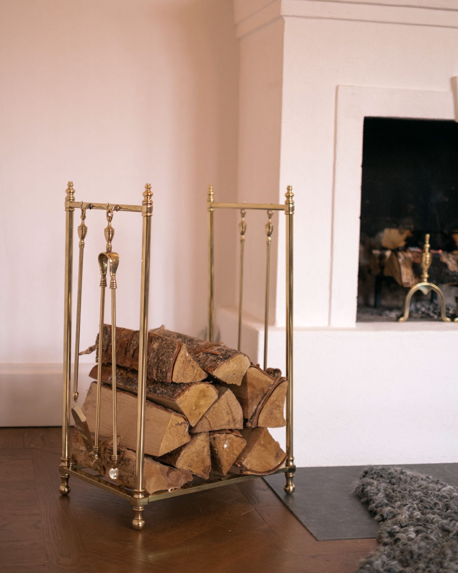 Log Rack with Fireplace Tools - Brass image