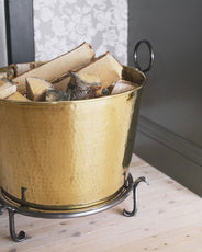 Holzkorb – Holzwanne, Messing, mit Sockel thumbnail image