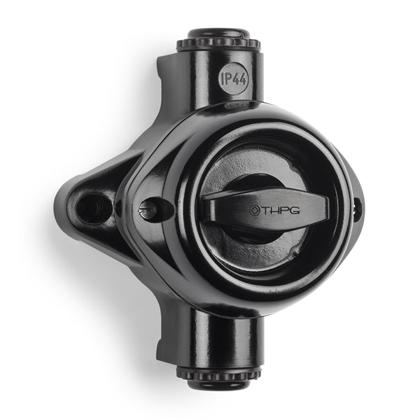 Black bakelite rotary light switch - IP44 wall-mounted