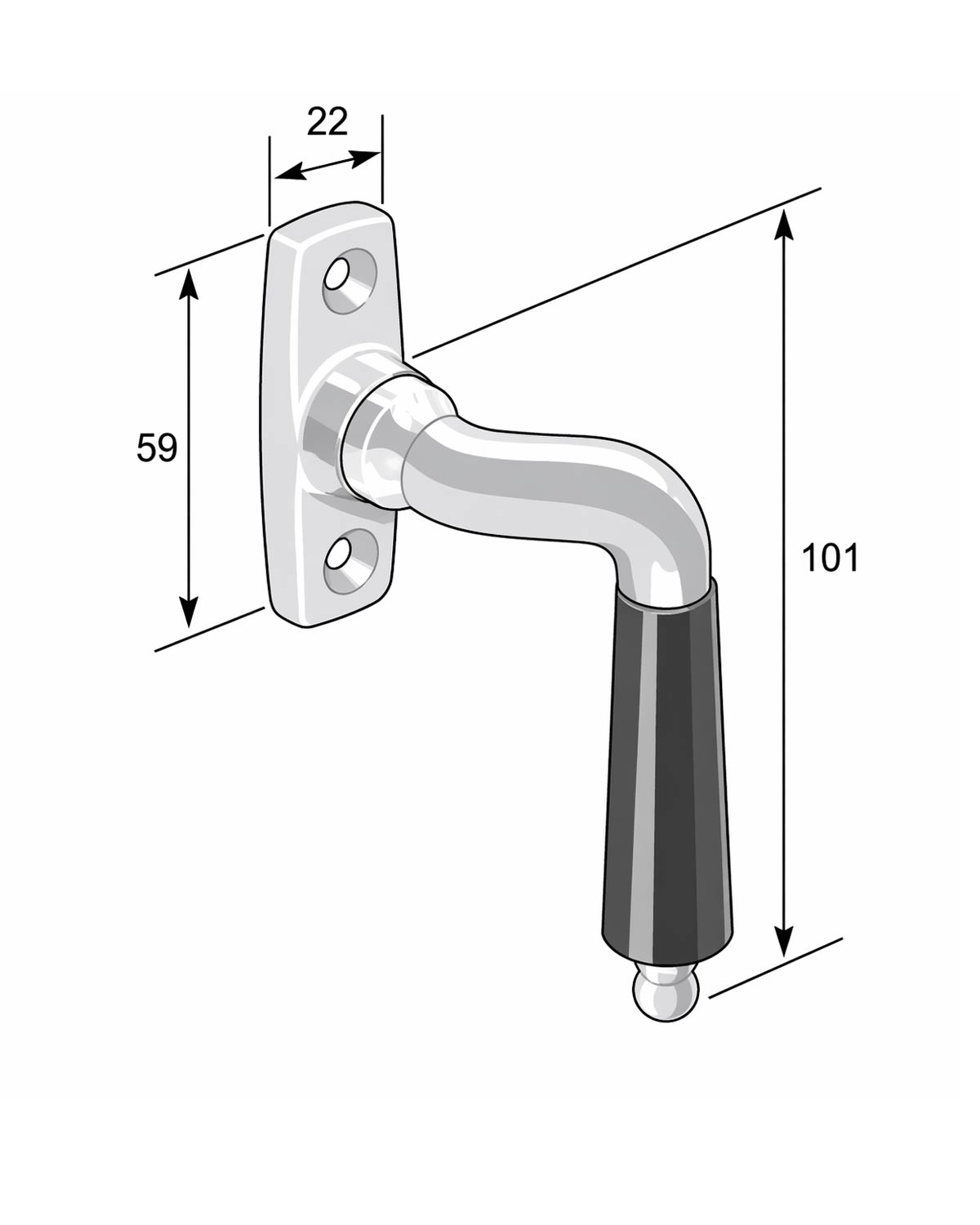 Treibstangengriff – Låsbolaget, gebogen, Messing image
