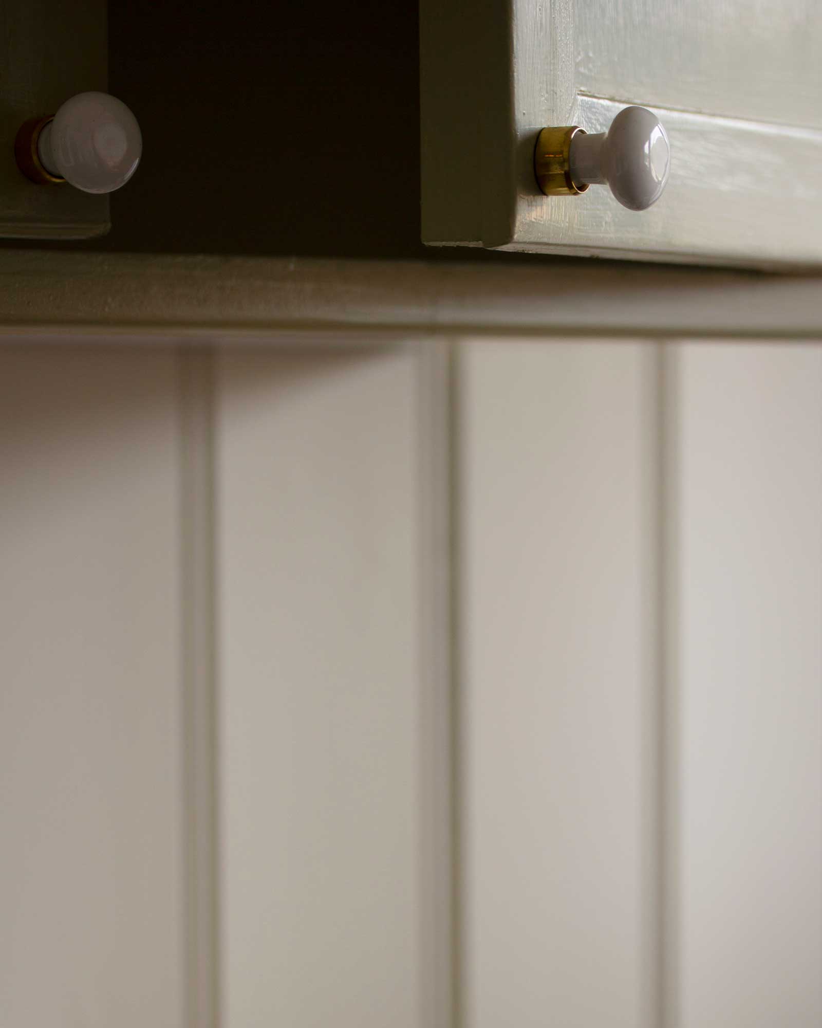 Knop - Porcelænsknop, hvid/messing image