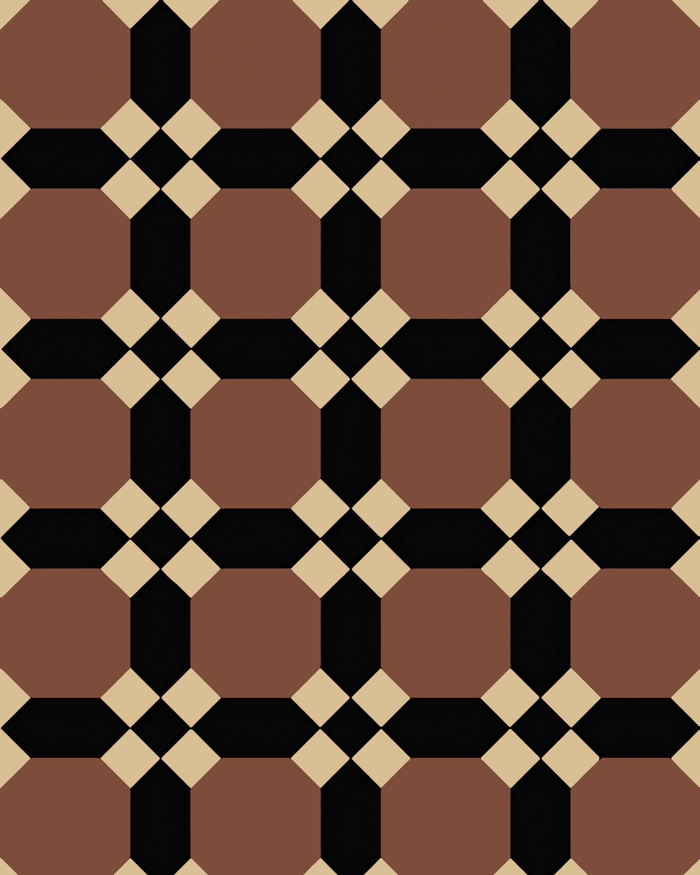 Nottingham - Victorian Floor Tiles - Red ROU/Black NOI/Cognac COG