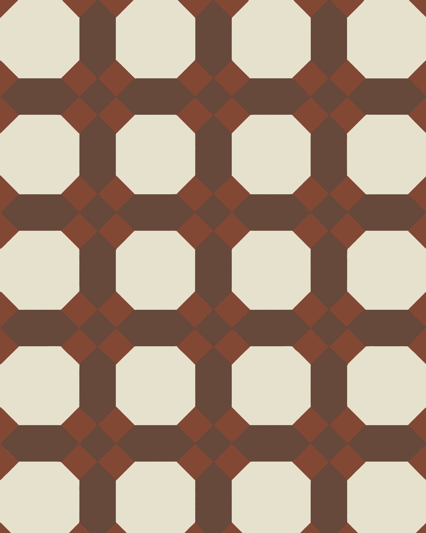 Nottingham - Victorian Floor Tiles - Off-White/Red/Chocolate