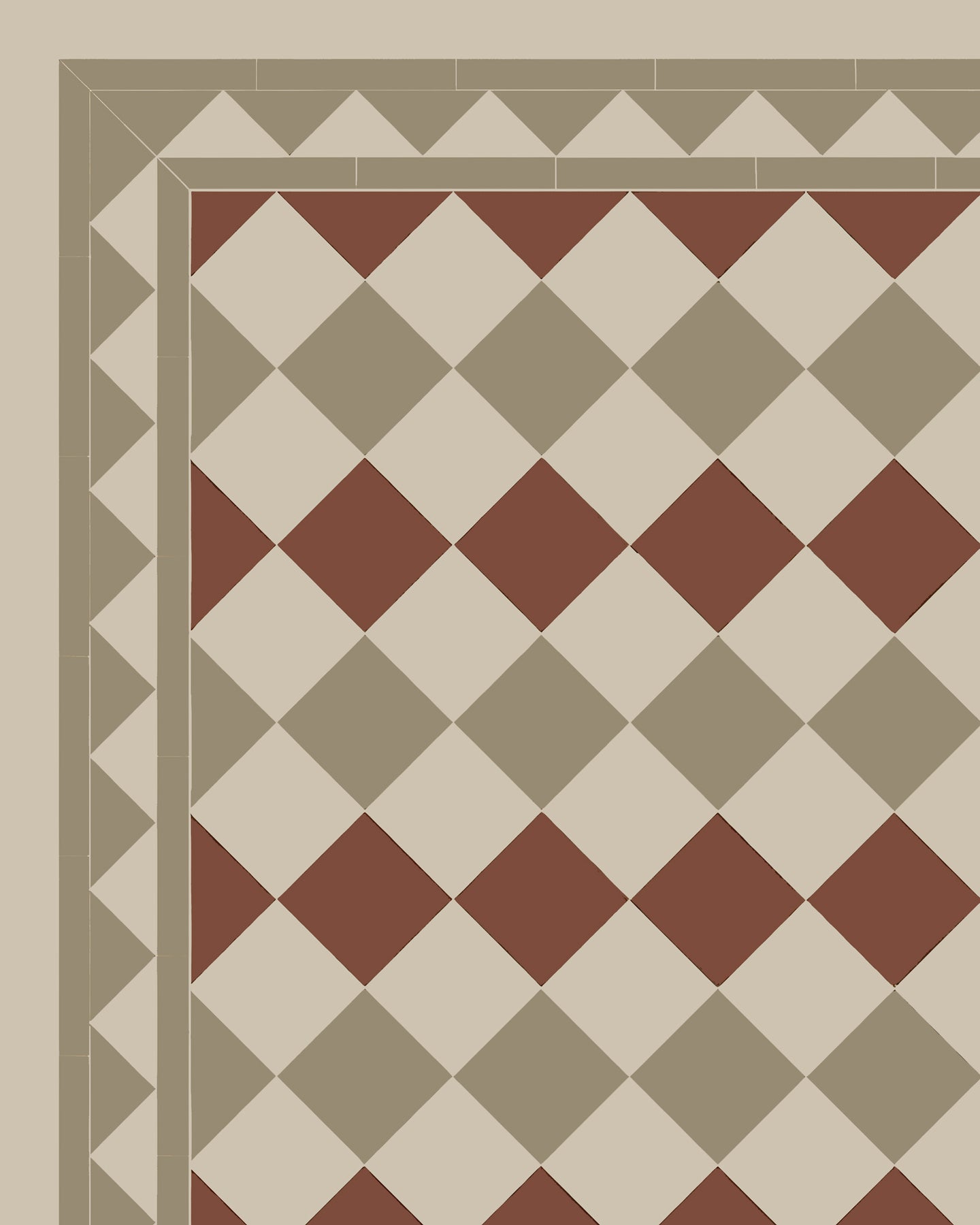 Birmingham - Floor Tiles - 15 x 15 cm (5.91 x 5.91 In.) - Linen LIN/Taupe TAU/Red ROU