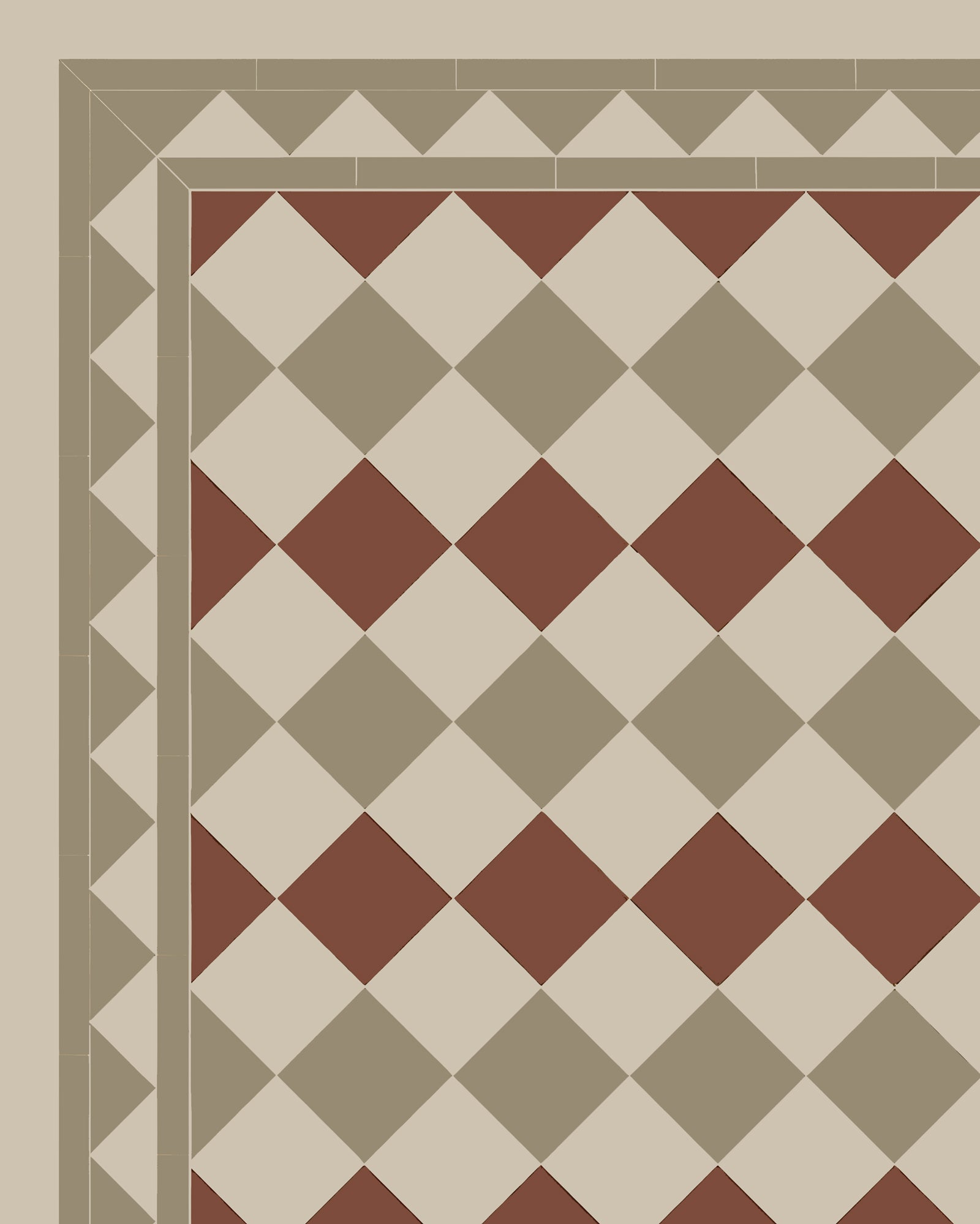 Birmingham - Victorian Floor Tiles - 15 x 15 cm Lin/Muldvarpegrå/Rød - Linen LIN/Taupe TAU/Red ROU image