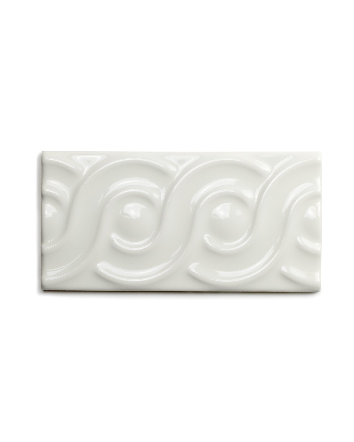 Victoria Tile - Loop Border 7.5 x 15 cm Ivory White, Glossy