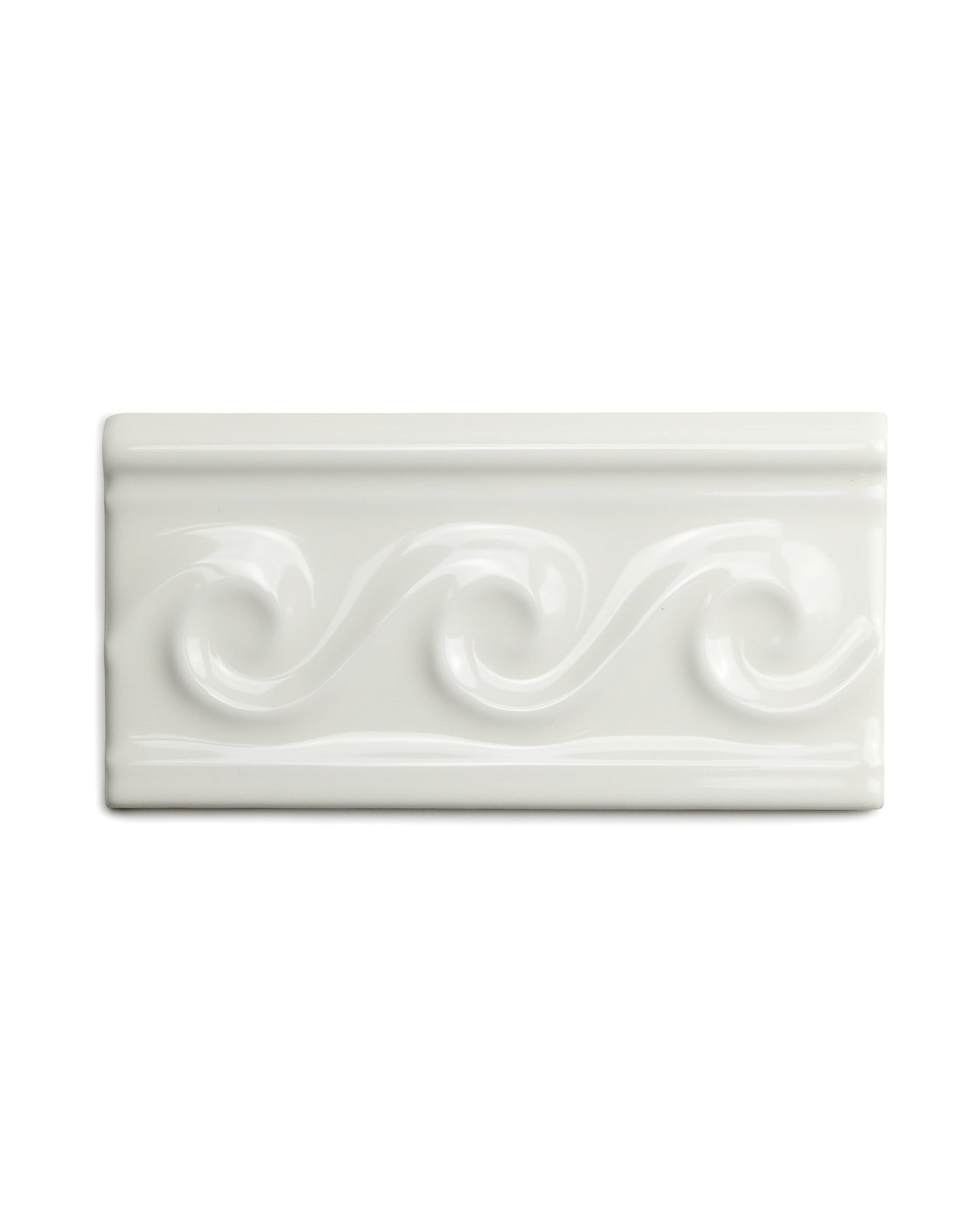 Victoria Tile - Wave Decorative Border 7.5 x 15 cm Ivory White