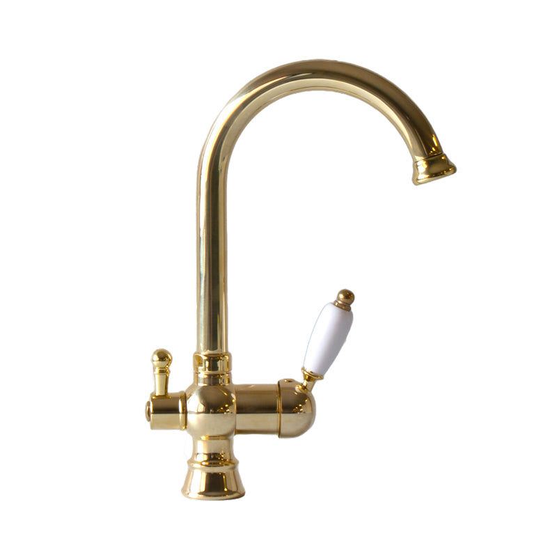 Kitchen Faucet Nottingham gooseneck with Dishwasher Shut off Valve - Brass
