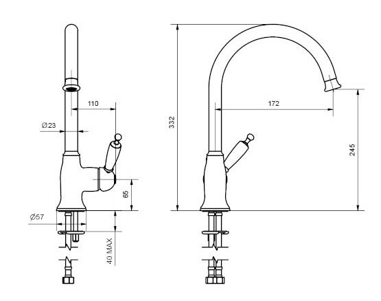 Kitchen faucet Nottingham in brass with dishwasher valve – Sekelskifte