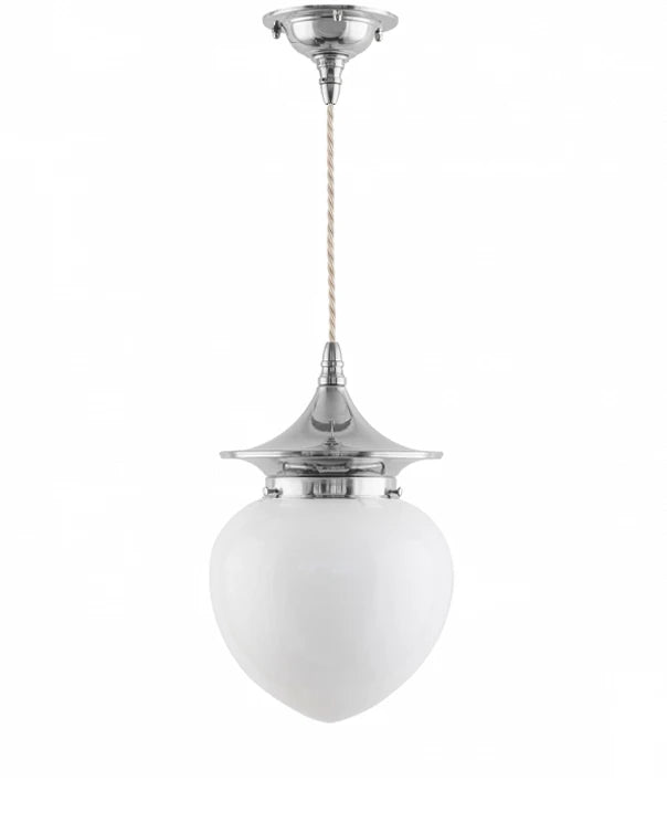 Ceiling Lamp - Dahlberg Cord Pendant 100 Nickel, White Drop Shade