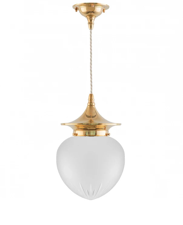Ceiling Lamp - Dahlberg Cord Pendant 100 Brass, Frosted Glass Drop