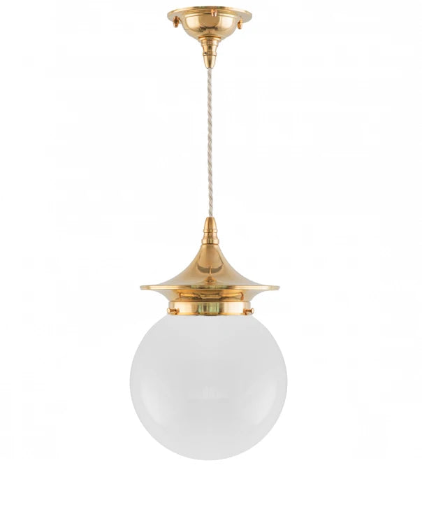 Ceiling Lamp - Dahlberg Cord Pendant 100 Brass, Globe Shade