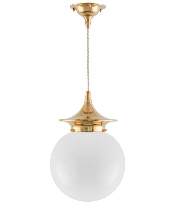 Ceiling Lamp - Dahlberg Cord Pendant 100 Brass, Large Globe Shade