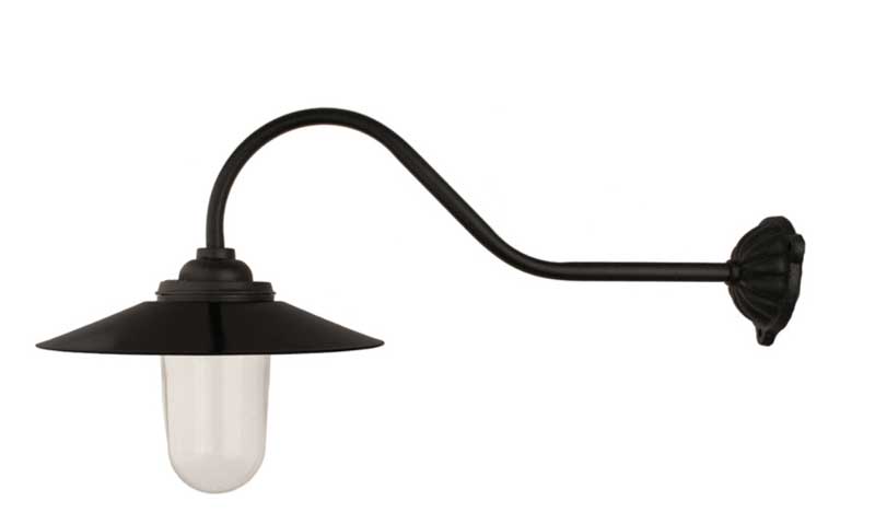 Outdoor Light - Fixed 90° Light, Hook Arm, Black Shade