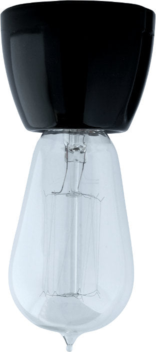 Lamp holder - Black porcelain, straight