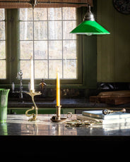 Ceiling Lamp - Double Pendant Billiard Lamp Brass with Green Shades thumbnail image