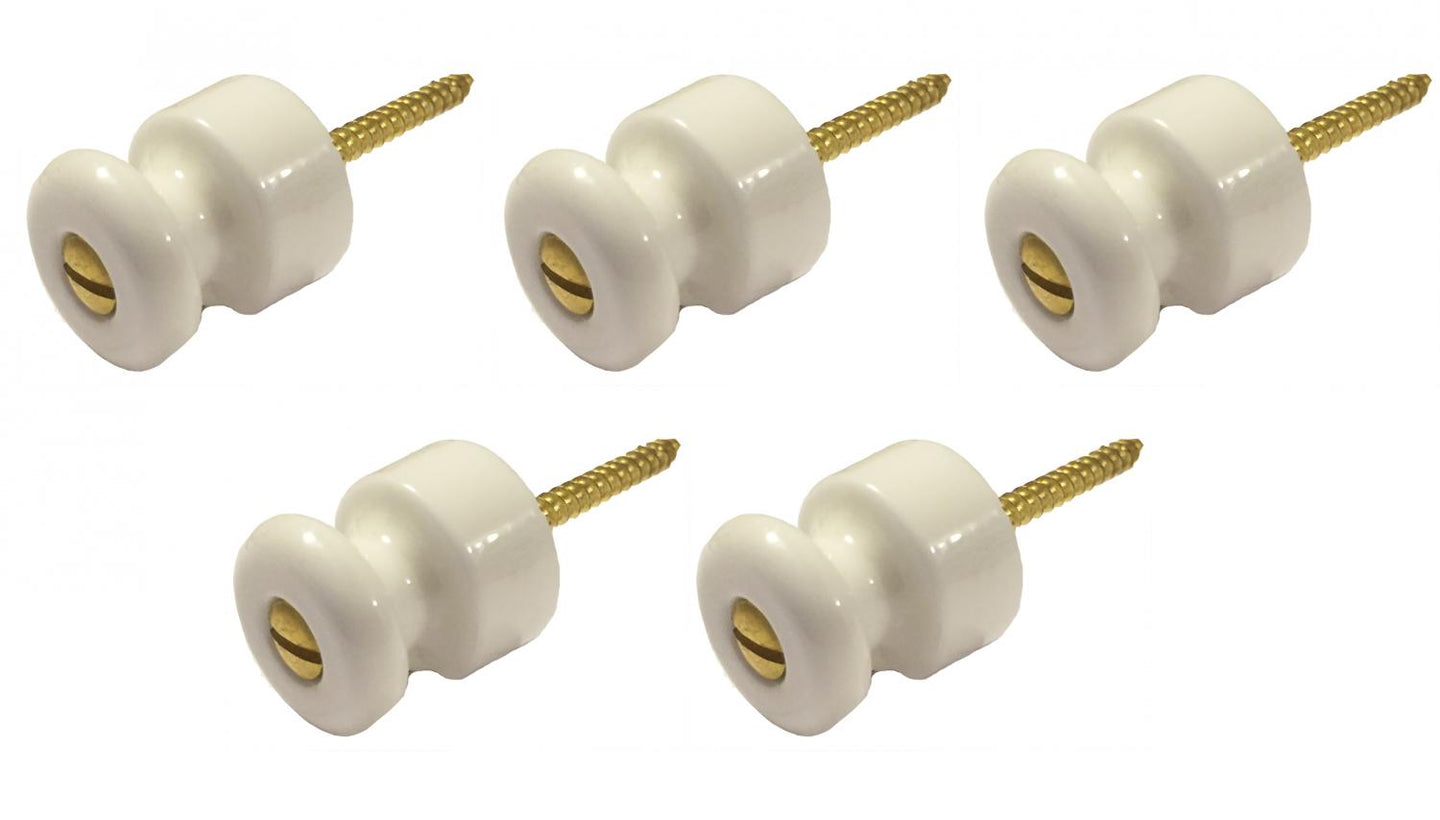 Insulator Knob - Porcelain, Brass (5-Pack)