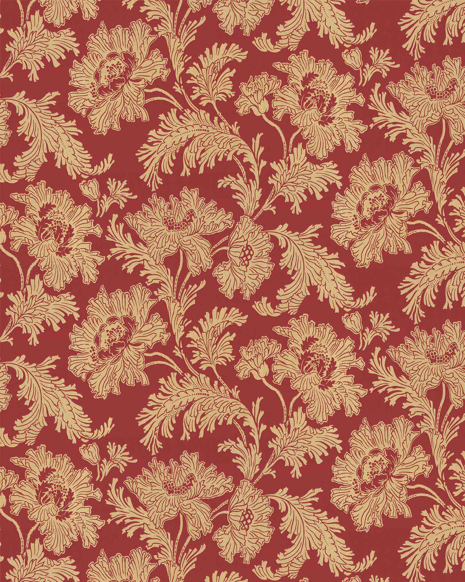 Lim & Handtryck - Gammeldags tapet - Hällestrand rød/gull – Sekelskifte