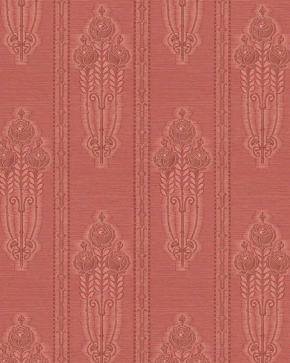 Lim & Handtryck Tapete – Jugendstilrosen, Rot/Gold image