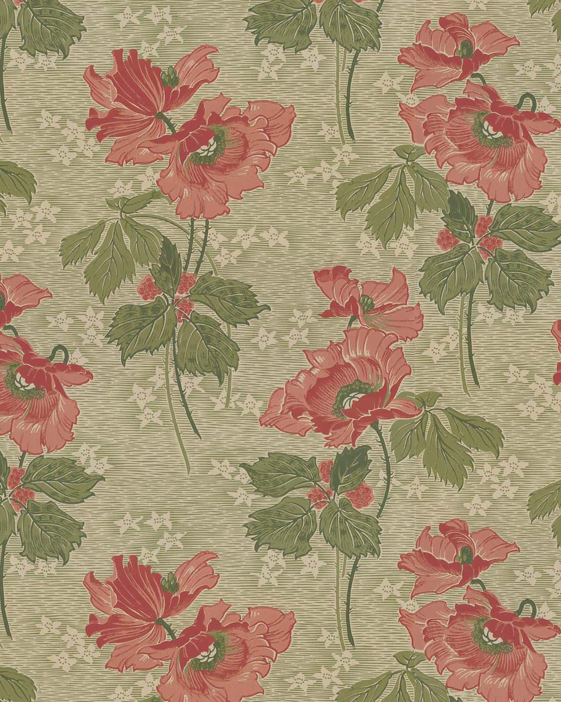 Wallpaper - Vallmo green/red