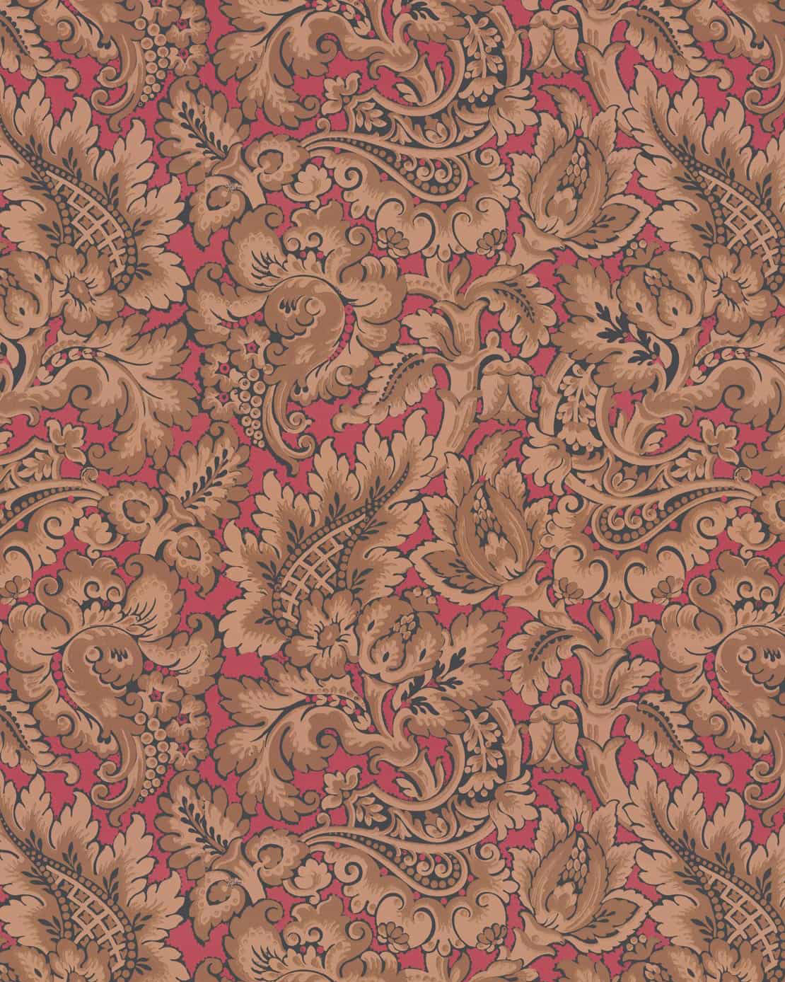 Lim & Handtryck Tapet - Kashmir brun/rød image