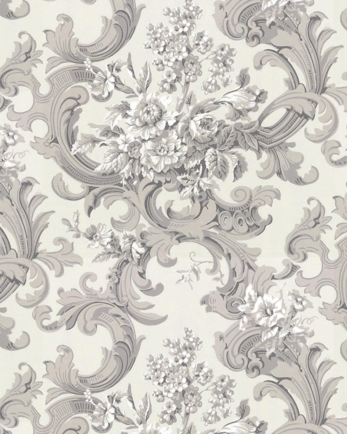 Wallpaper - French bouquet white/gray