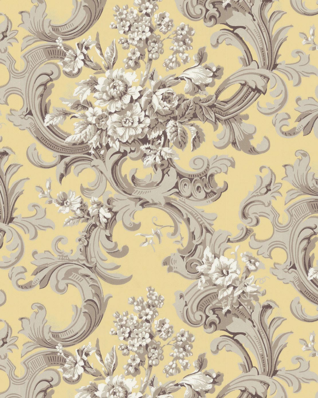Wallpaper - French bouquet gray/yellow