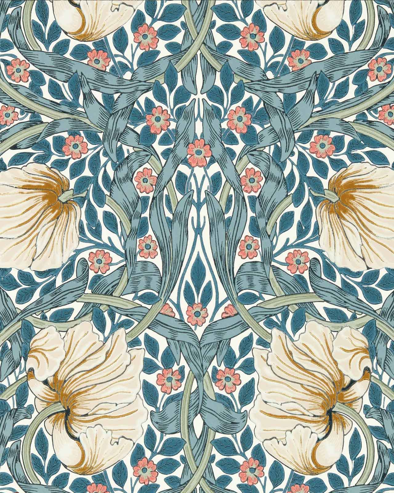 William Morris & Co. Wallpaper - Pimpernel Woad/Coral