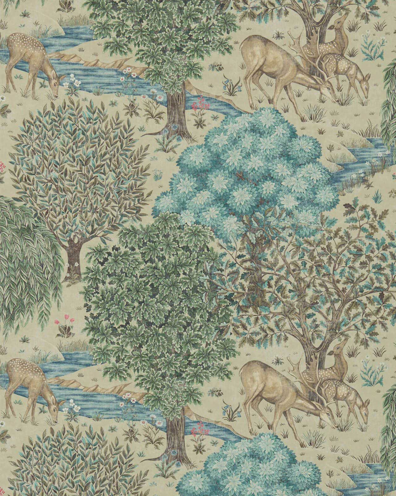 William Morris & Co. Wallpaper - The Brook Linen Green