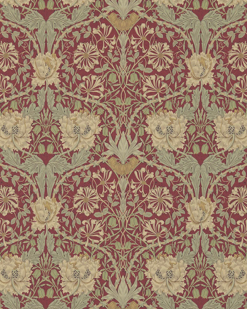William Morris & Co. Wallpaper - Honeysuckle & Tulip Red/Gold