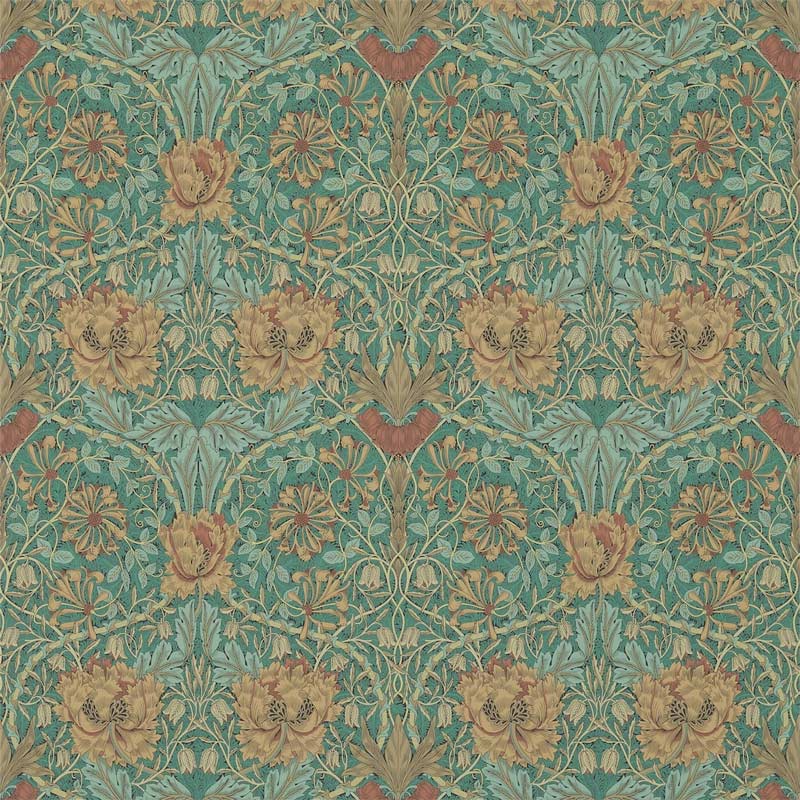 William Morris & Co. Tapet - Honeysuckle & Tulip Emerald/Russet image