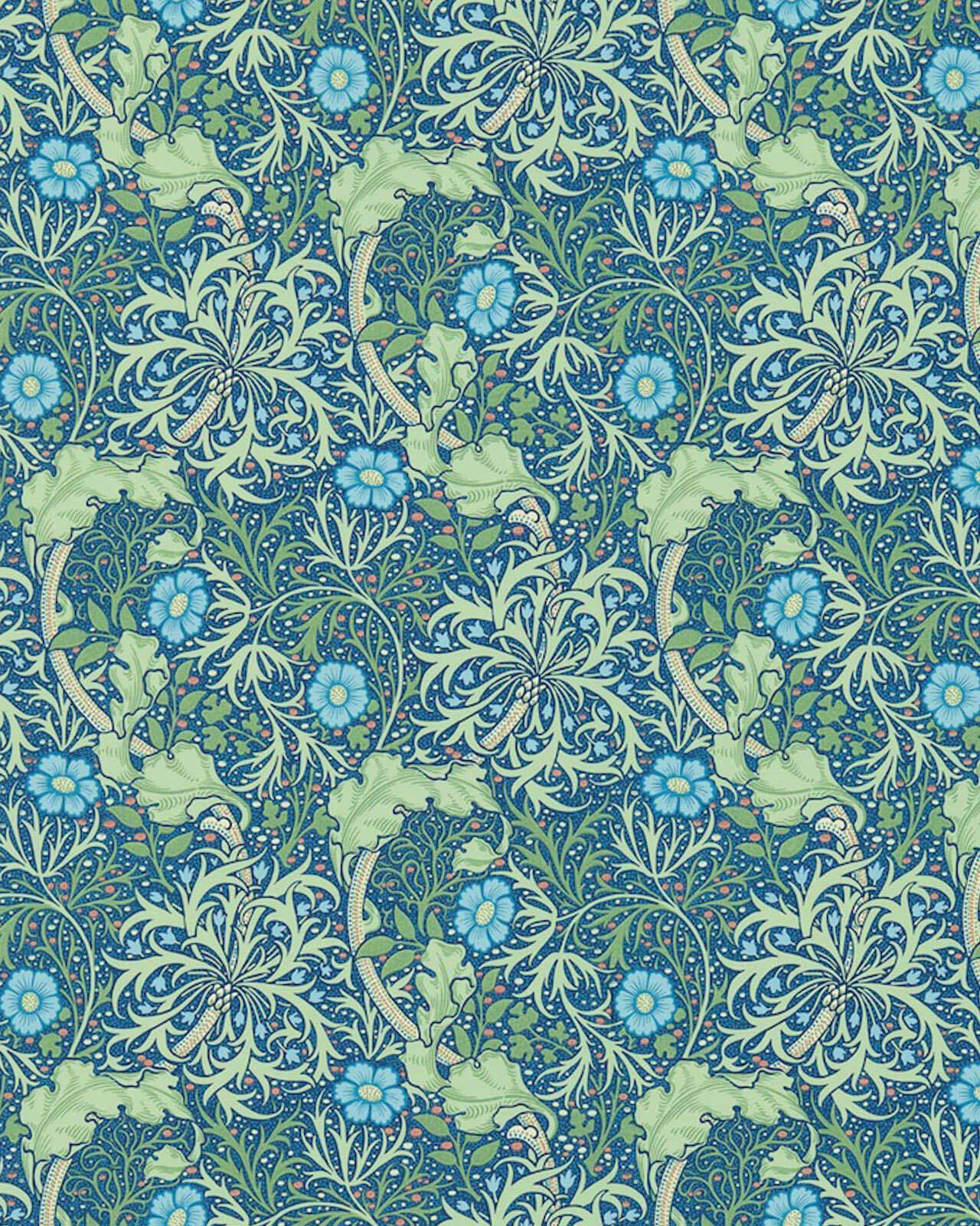 William Morris & Co. Wallpaper - Morris Seaweed Cobalt/Thyme