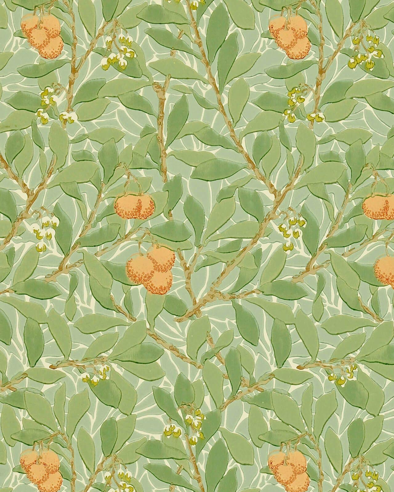 William Morris & Co. Wallpaper - Arbutus Green/Terracotta