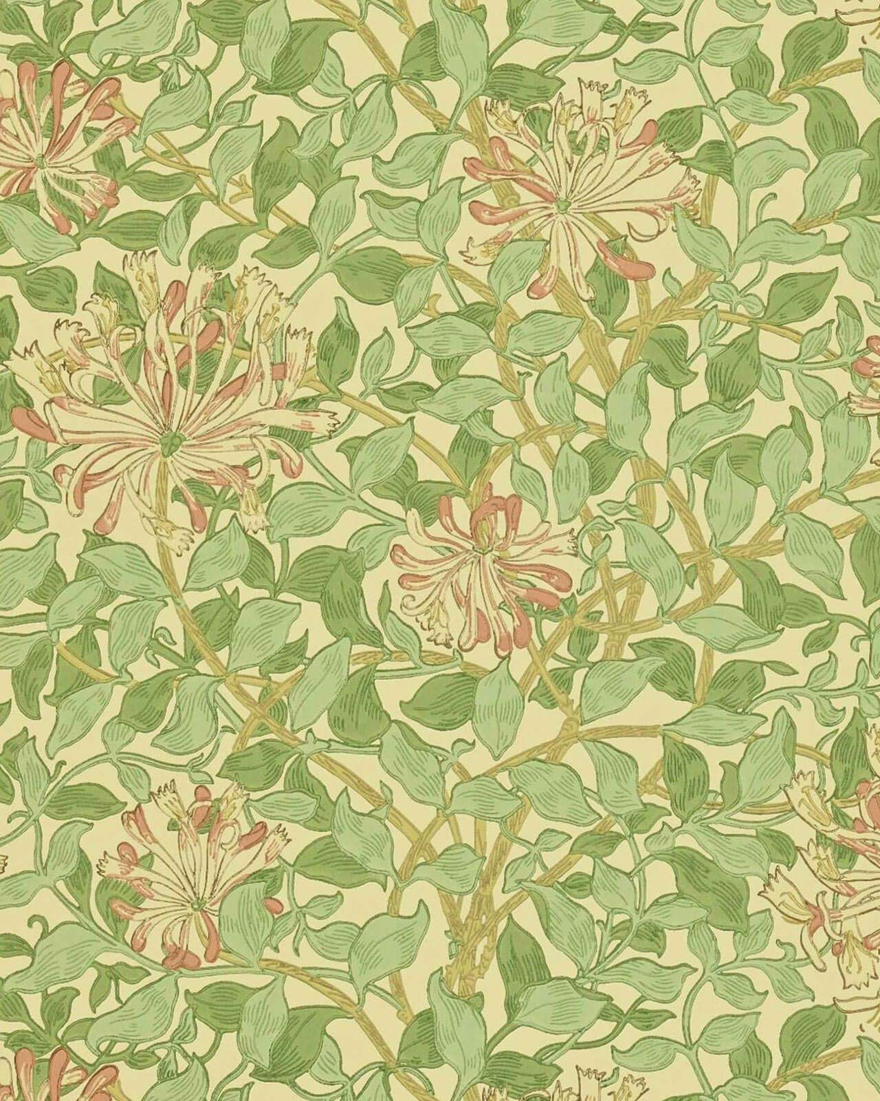 William Morris & Co. Wallpaper - Honeysuckle Green/Beige/Pink