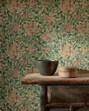 William Morris & Co. Wallpaper - Honeysuckle Green/Beige/Pink thumbnail image
