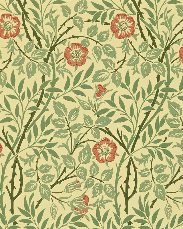 William Morris & Co. Wallpaper - Sweet Briar Green/Blue/Rose