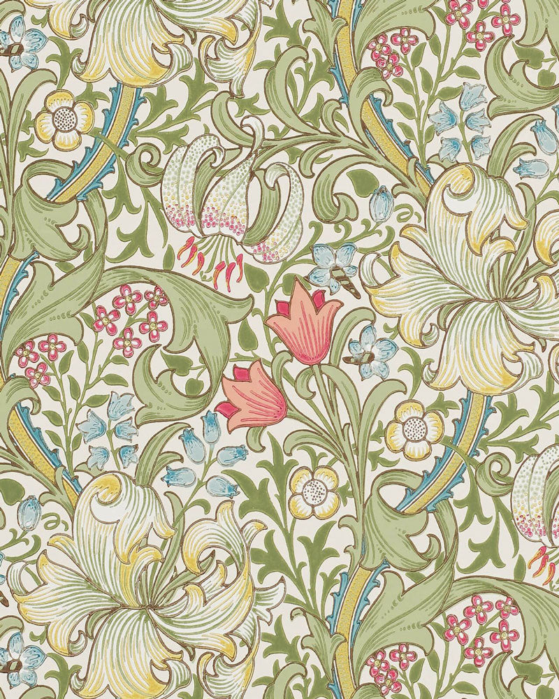 William Morris & Co. Tapete - Golden Lily Green/Red image