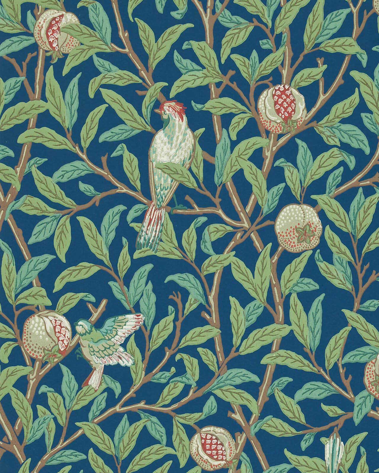 William Morris & Co. Papier peint - Bird & Pomegranate Blue/Sage
