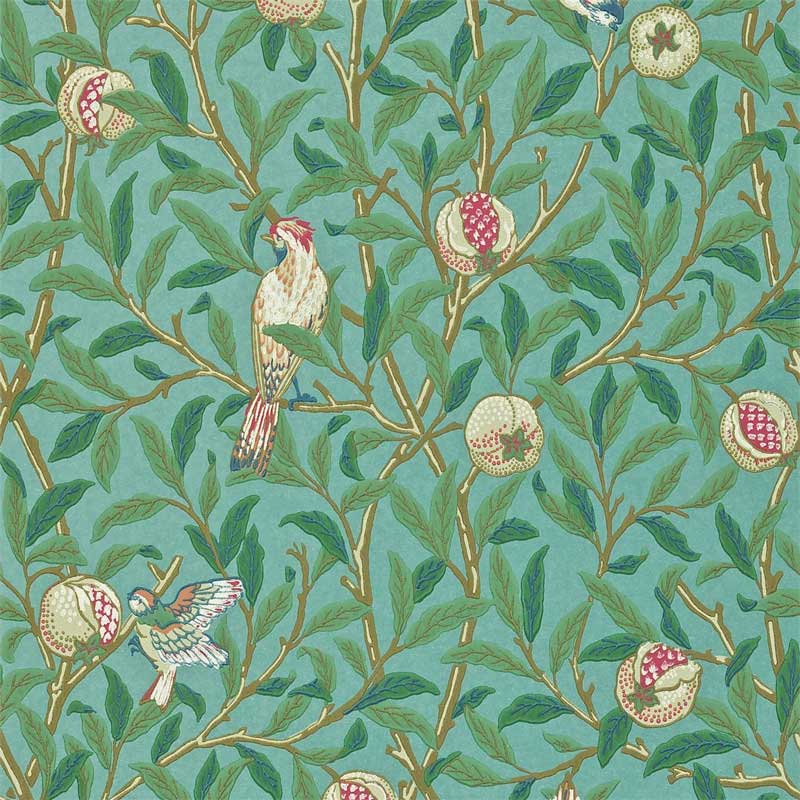 William Morris & Co. Tapet – Bird & Pomegranate Turquoise/Coral image