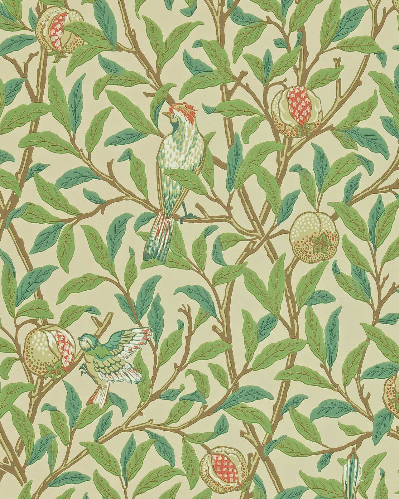 William Morris & Co. Wallpaper - Bird & Pomegranate Bayleaf/Cream