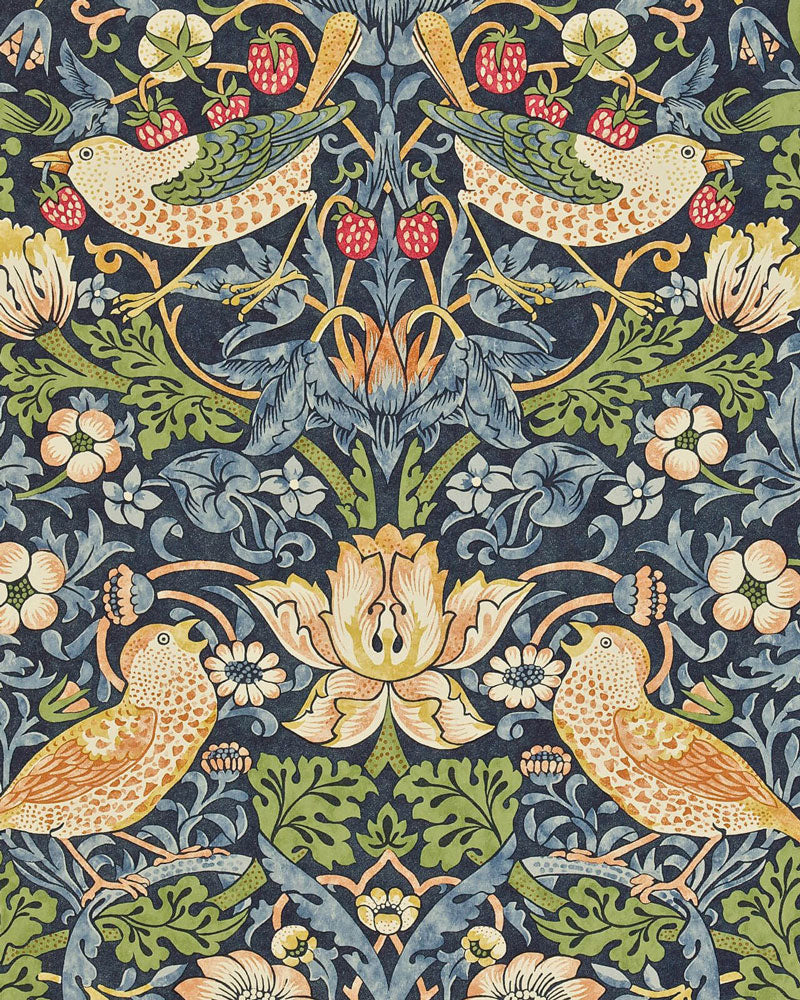 William Morris & Co. Wallpaper - Strawberry Thief Indigo/Mineral