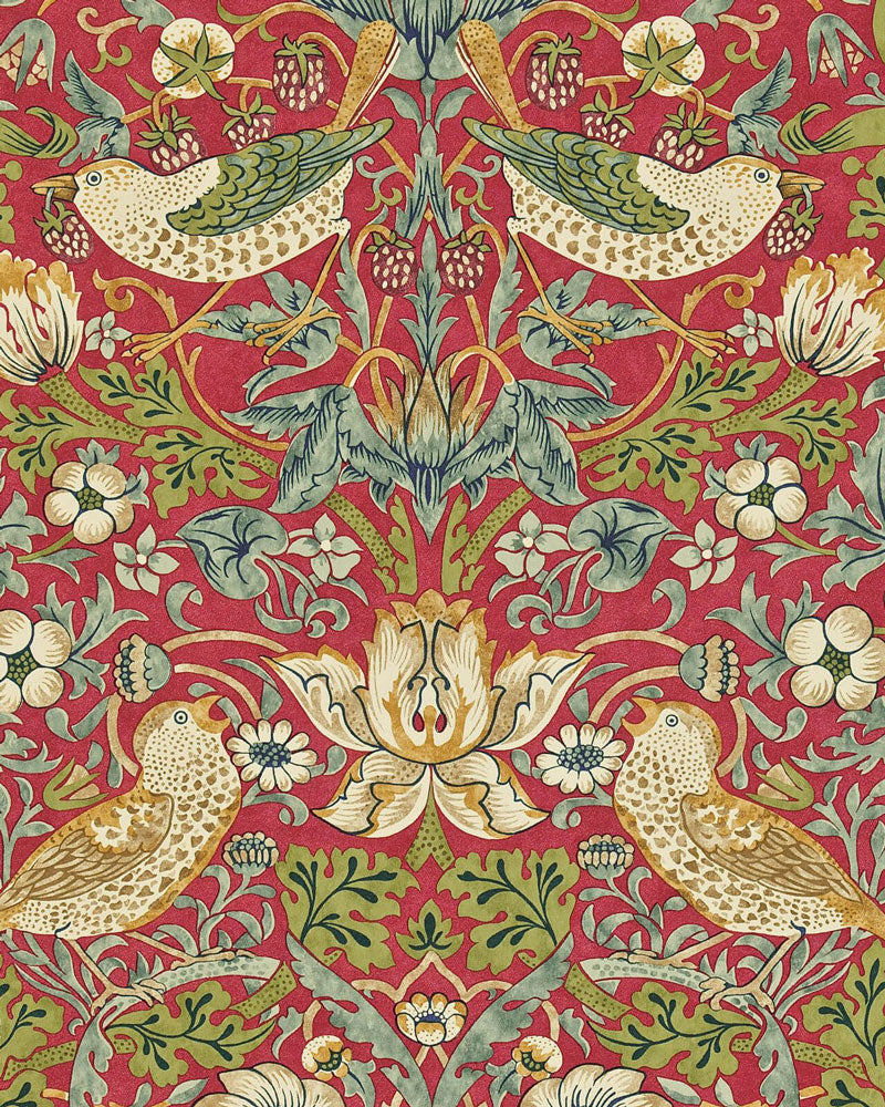 William Morris & Co. Wallpaper - Strawberry Thief Crimson/Slate